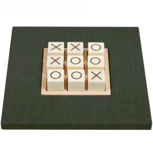 Exclusive board game "Tic Tac Toe" made of leather, khaki